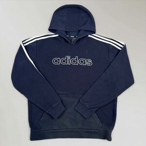 Adidas Mens Hooded Sweatshirt Blue Pullover Hoodie 3 Stripe Size Med